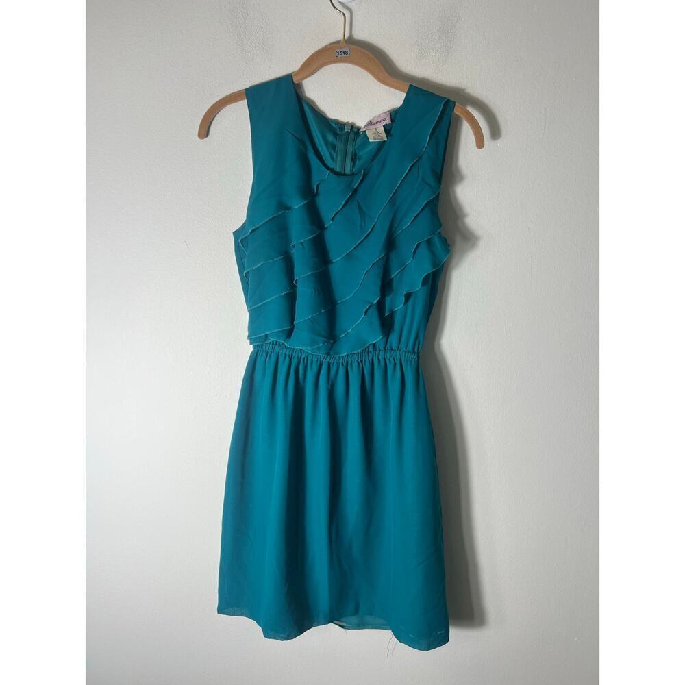 Shumaq Green Sleeveless Ruffled Knee Length Dress Size Small